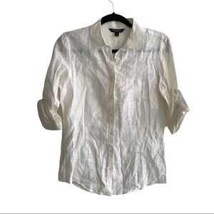 BROOKS BROTHERS Irish Linen Button Front Roll Sleeve Shirt Blouse Ivory 8